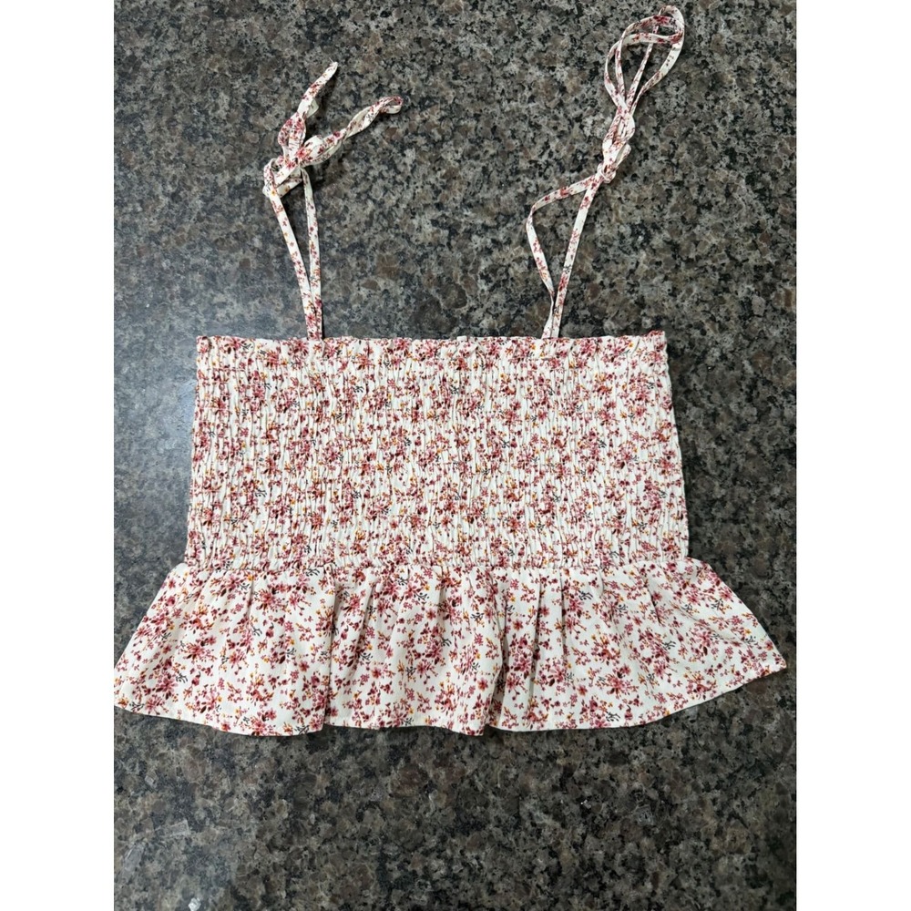 Paper Crane Floral Smocked Peplum Cami Top Pink Cream Small C91226AT